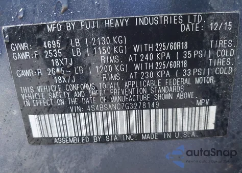 2016 Subaru Outback 2.5I Limited из США, поврежденный, VIN 4S4BSANC7G3278149